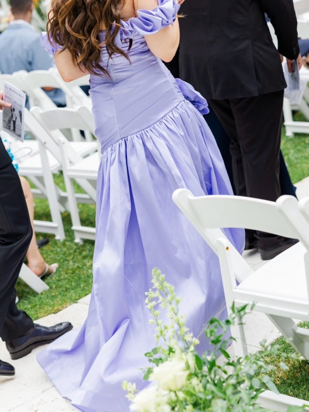 Lavender Off-Shoulder Formal Gown.